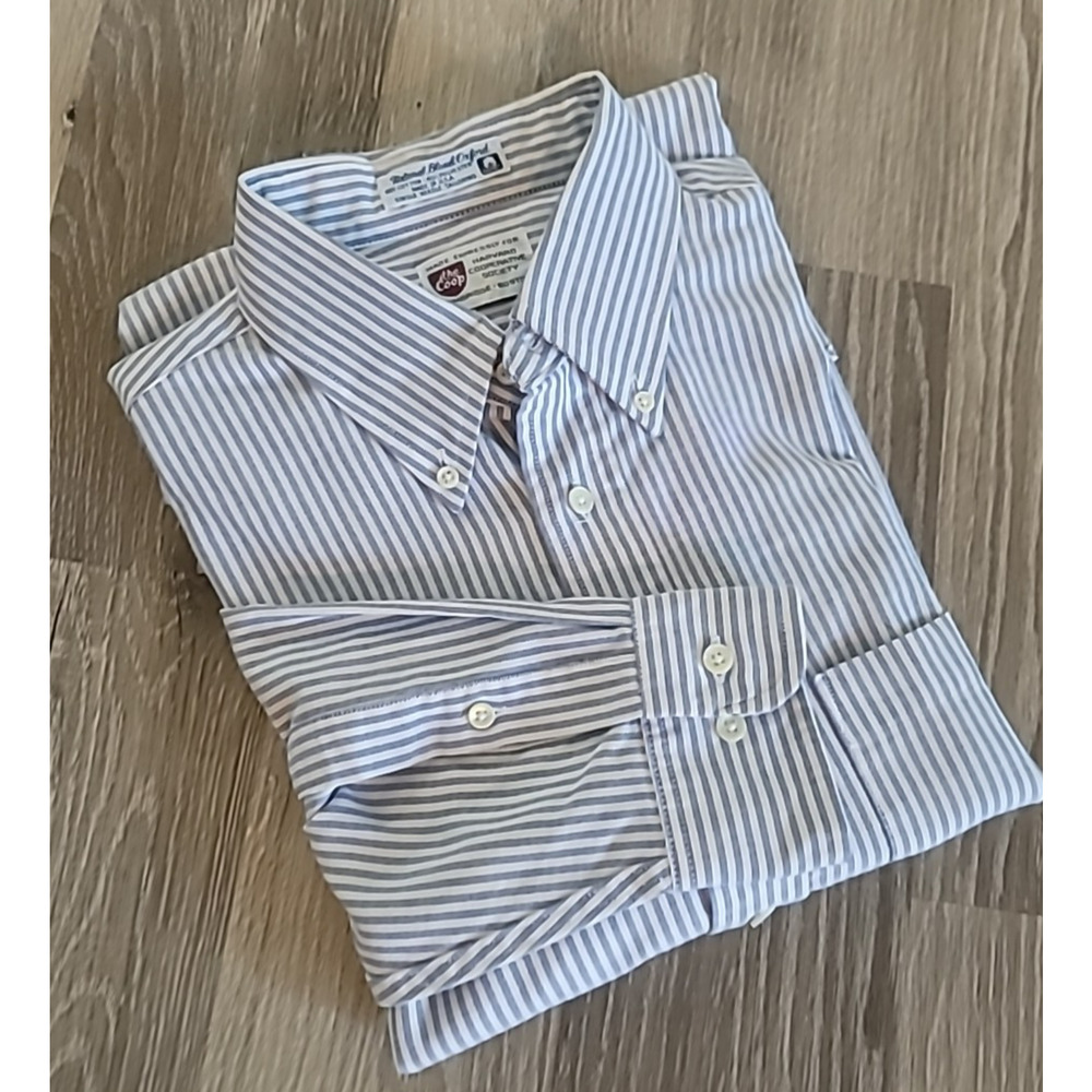 Vintage Harvard Coop Society Mens Shirt 16 32/33 Blue White Button Oxford Stripe